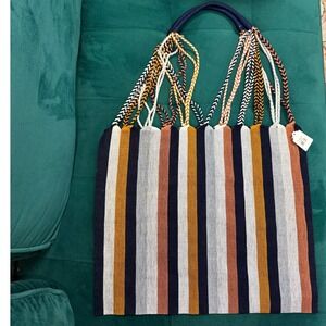 The Global Trunk Striped Tote Bag Braided‎ Handles Colorful Beach Bag